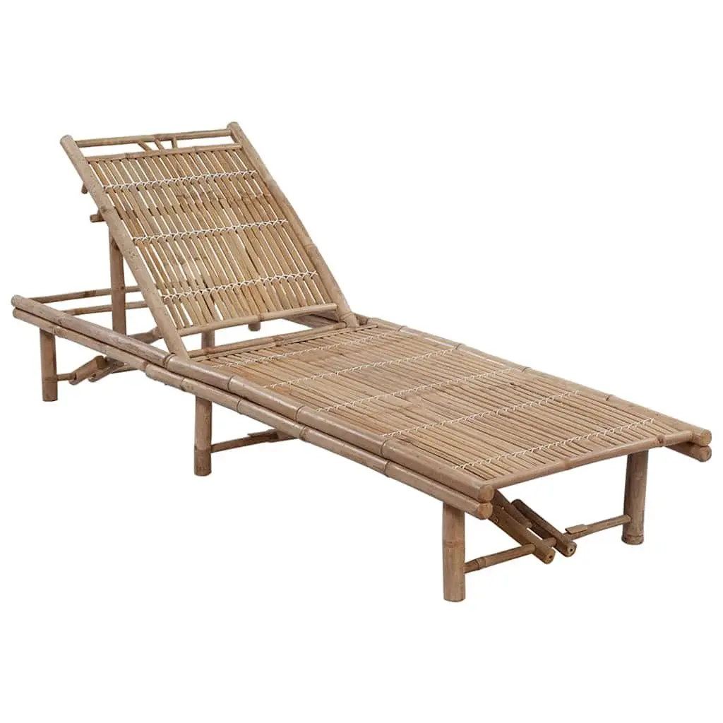 Black Bamboo Sun Lounger with Adjustable Backrest and Cushion
