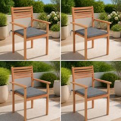 Outdoor Garden Chair Set - 4 Stackable Teak Wood Seats