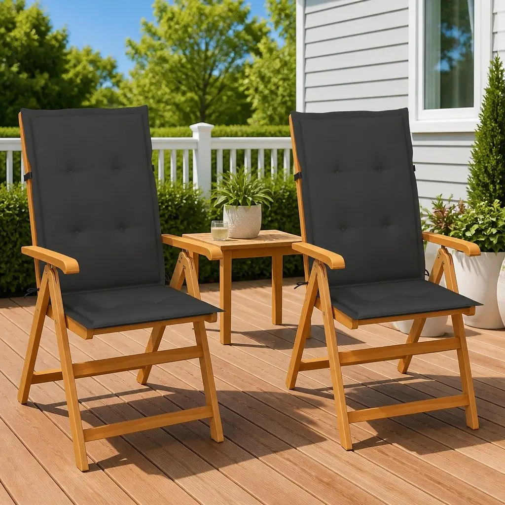 Teak Wood Reclining Outdoor Patio Chairs 2 Piece Set with Cushions for Garden Use