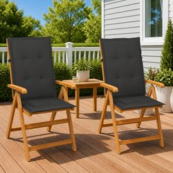 2 Pcs Teak Wood Reclining Garden Chairs with Cushions
