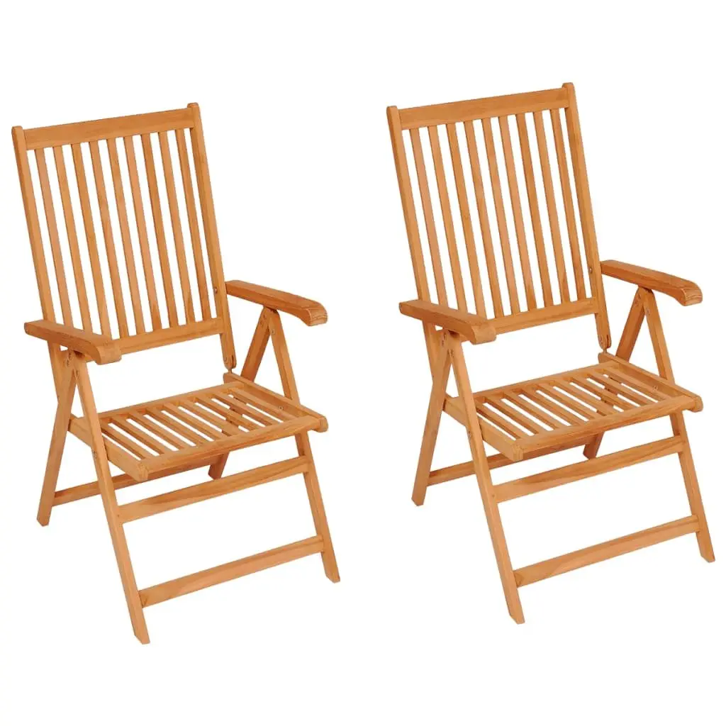 Teak Wood Reclining Outdoor Patio Chairs 2 Piece Set with Cushions for Garden Use