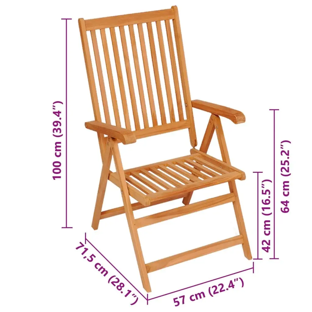 Teak Wood Reclining Outdoor Patio Chairs 2 Piece Set with Cushions for Garden Use