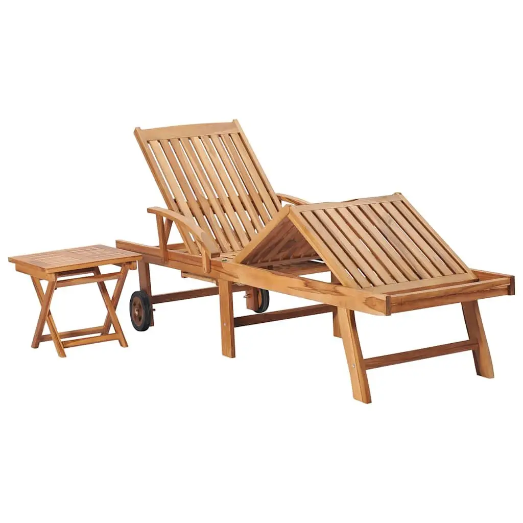 Sun Lounger Outdoor Patio Garden Adjustable Backrest Side Table 2 Wheels