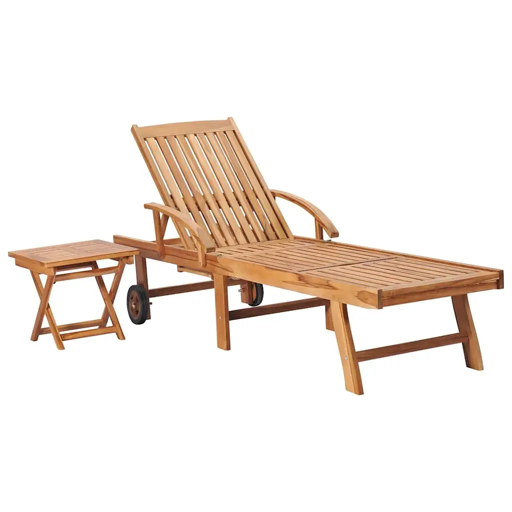 Sun Lounger with Adjustable Backrest, Cushion & Side Table