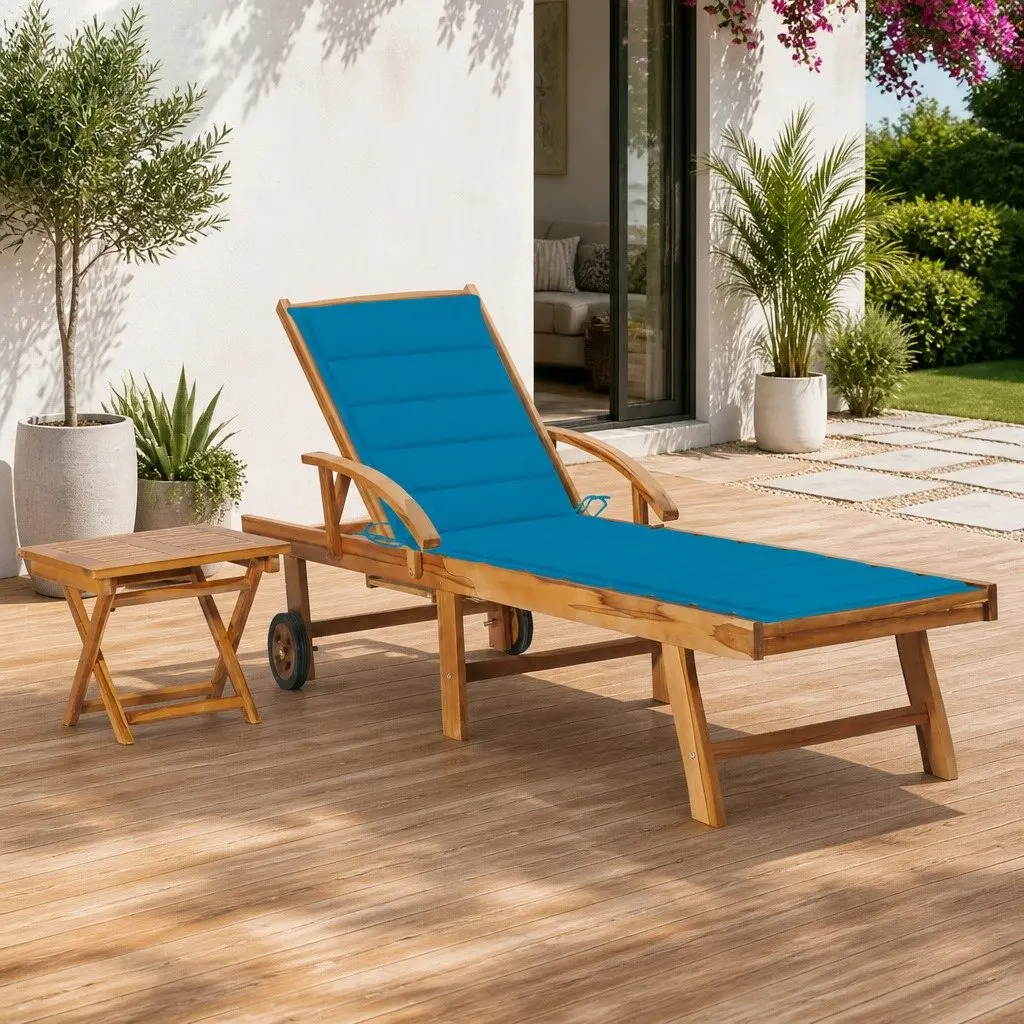 Sun Lounger Outdoor Patio Garden Reclining Lounger with Side Table and Cushion
