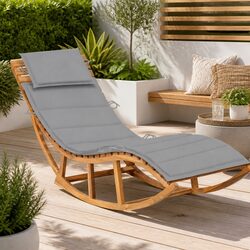 Wooden Rocking Sun Lounger - Teak with Cushion Included