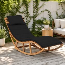 Wooden Rocking Lounger with Cushion - Teak Hardwood Construction