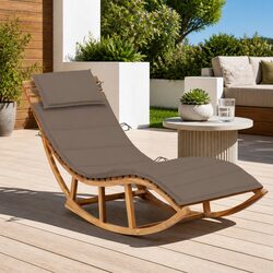 Wooden Rocking Sun Lounger with Cushion - Teak Hardwood
