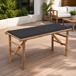 Folding Garden Bench 118cm Outdoor Seating with Cushion Portable Bamboo Patio