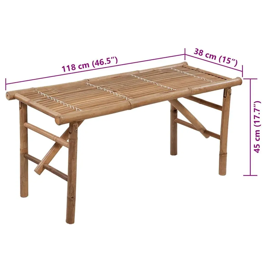 Folding Garden Bench 118cm Outdoor Seating with Cushion Portable Bamboo Patio