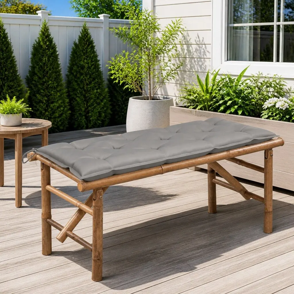 Folding Garden Bench Outdoor Seating 118cm with Grey Cushion