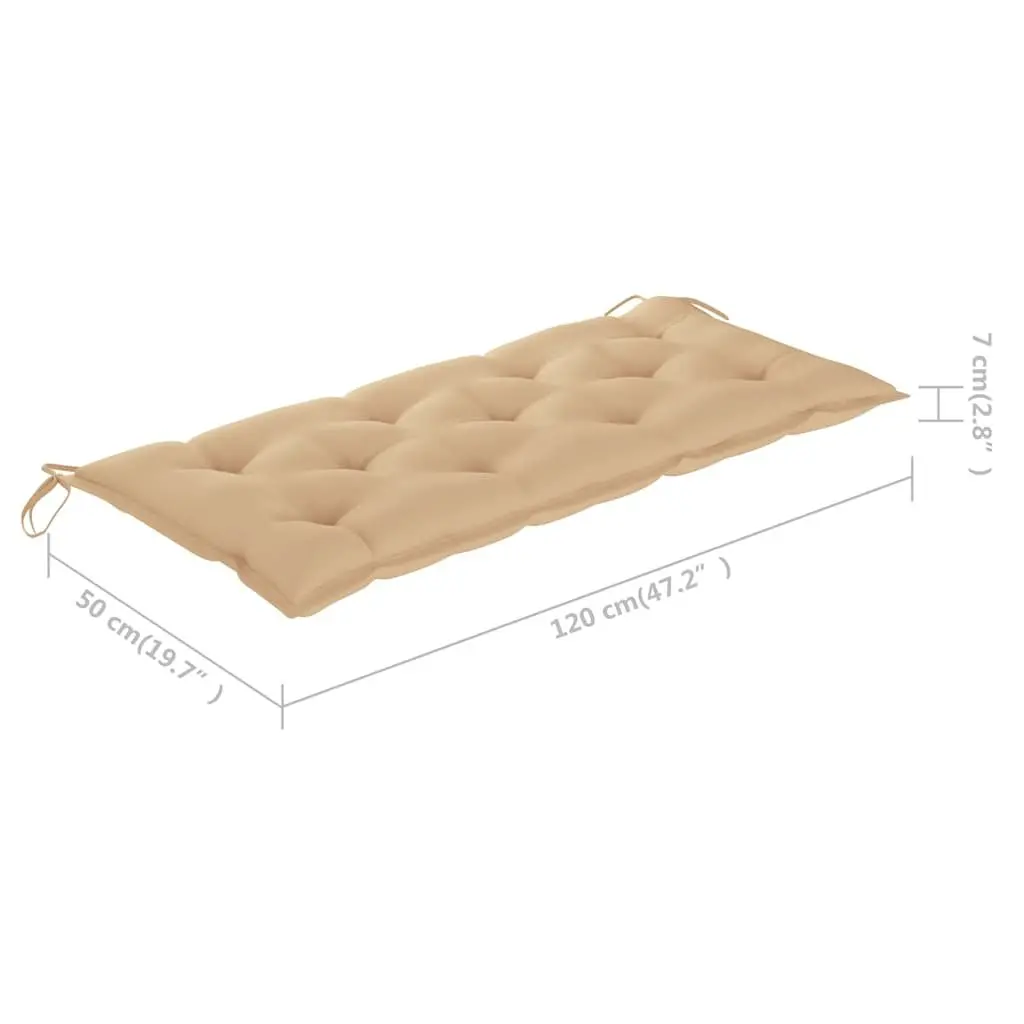 Folding Bamboo Garden Bench 118cm Outdoor Seating with Beige Cushion Portable