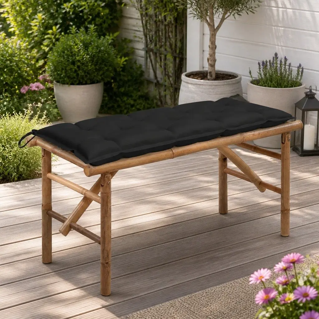 Folding Garden Bench Outdoor Seating 118 cm with Cushion Black Bamboo