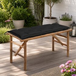 Folding Garden Bench 118 cm Outdoor Seating with Cushion Black Bamboo