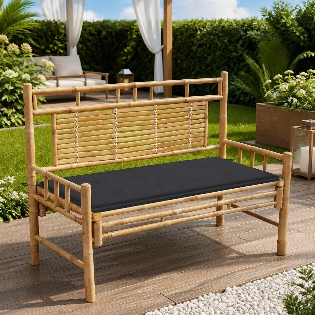 Garden Bench with Cushion 120cm Outdoor Seating Backrest Patio Furniture