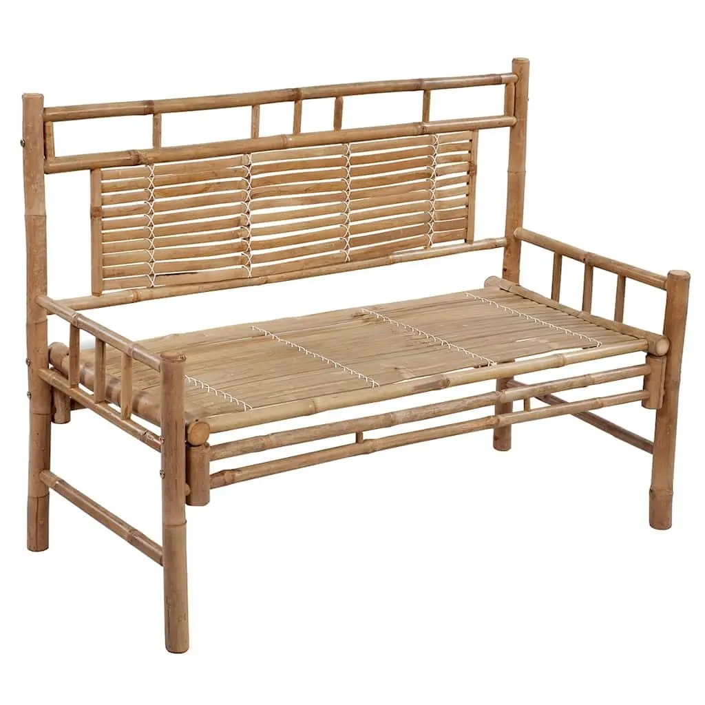 Garden Bench Outdoor 120cm with Backrest and Cushion Grey Bamboo