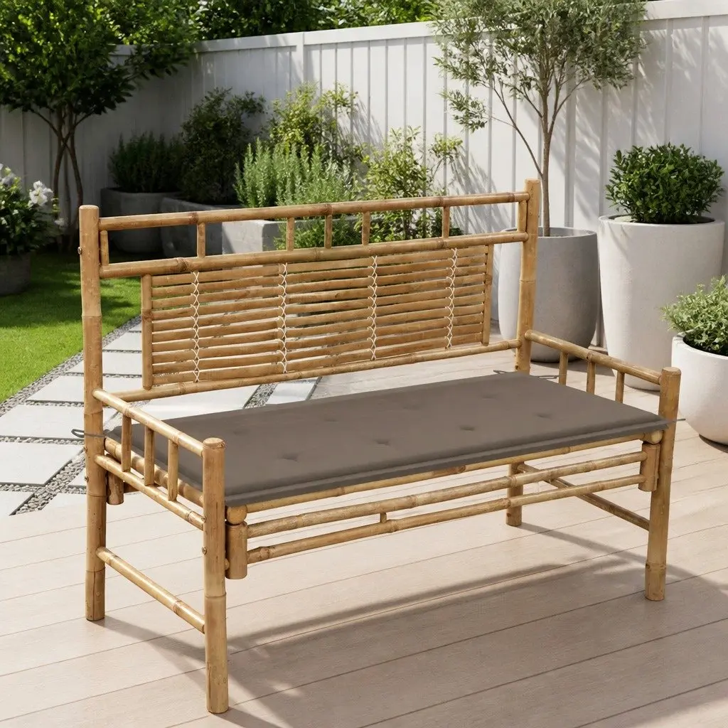 120cm Bamboo Garden Bench with Cushion