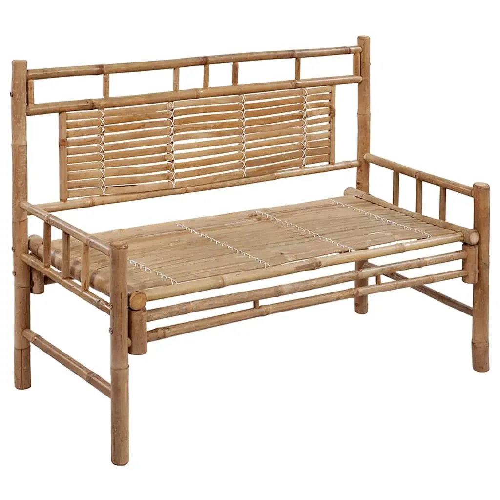 Bamboo Garden Bench with Backrest for Outdoor Use 120cm with Grey Cushion