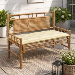 Garden Bench Bamboo 120 cm Outdoor Seating with Backrest Cream Cushion