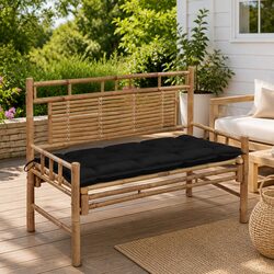 Outdoor Bamboo Bench 120cm with Black Cushion