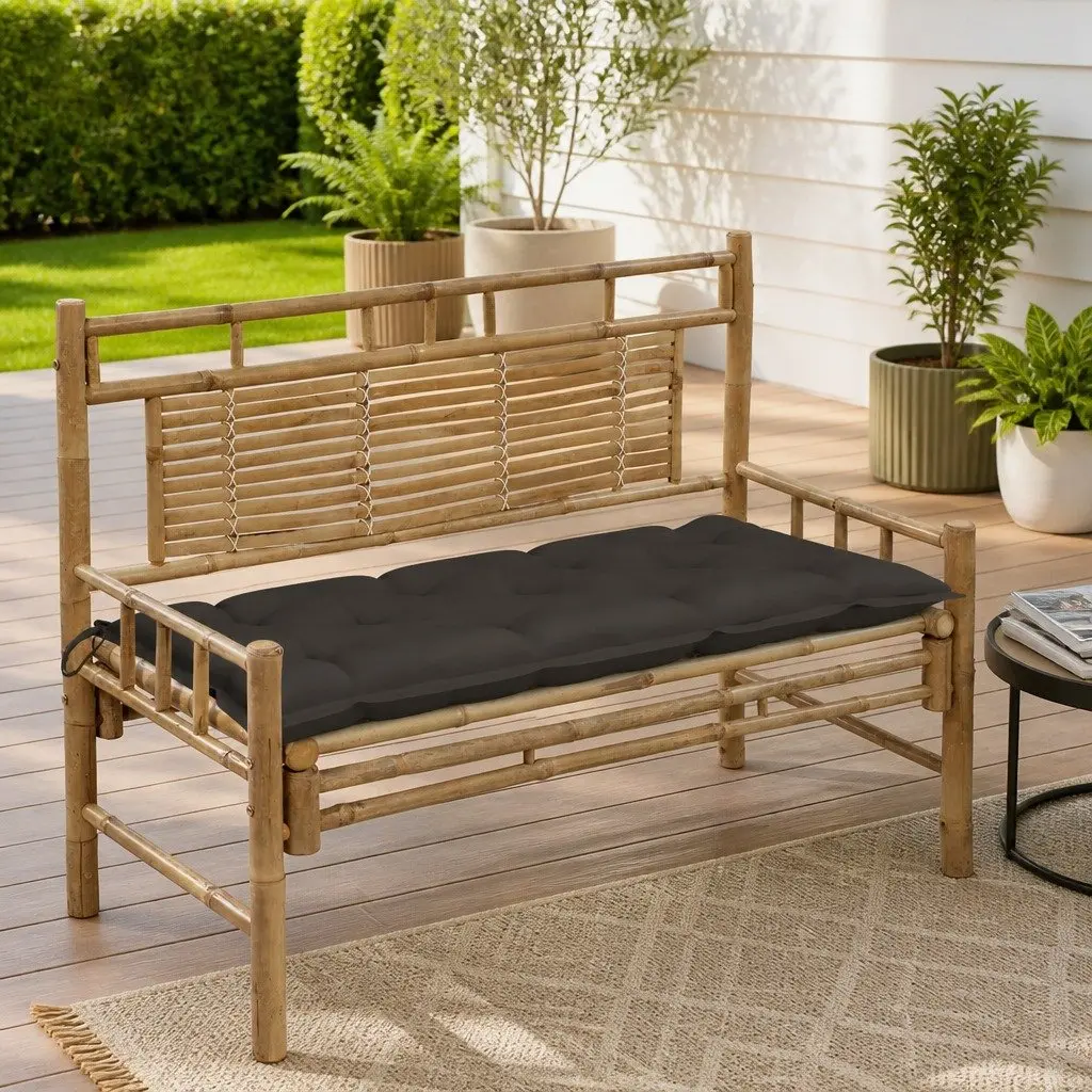 Garden Bench Outdoor Seating with Backrest 120cm Bamboo and Cushion Taupe