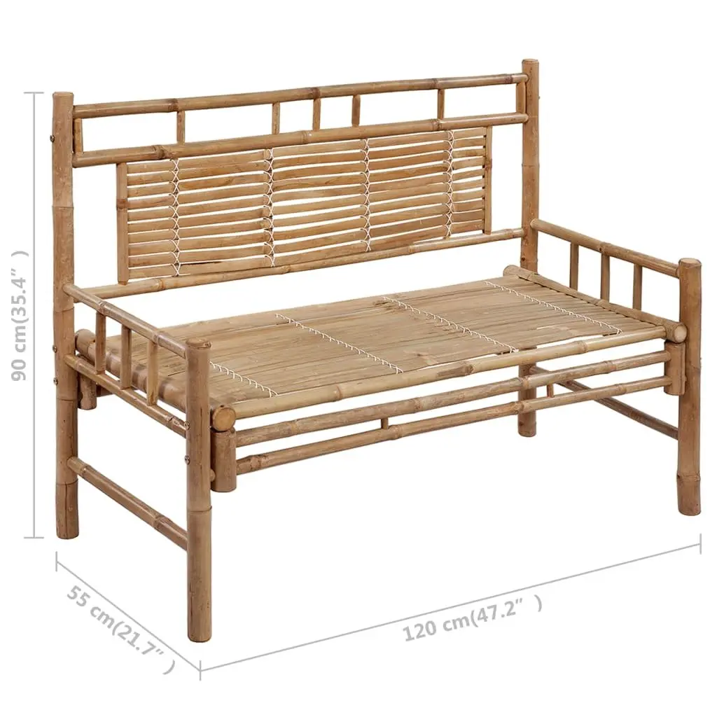 Garden Bench Outdoor Seating with Backrest 120cm Bamboo and Cushion Taupe