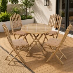 Folding Outdoor Dining Set: 5-Piece Bamboo Furniture Set