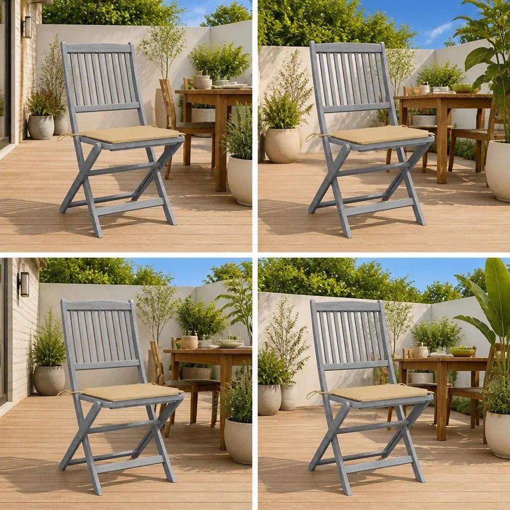 Folding Chairs Set 4 pcs Outdoor Garden Patio Grey with Cushions