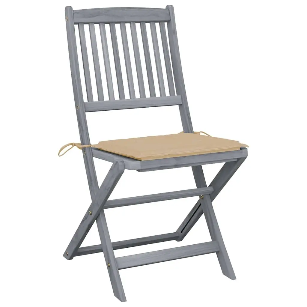 Folding Chairs Set 4 pcs Outdoor Garden Patio Grey with Cushions