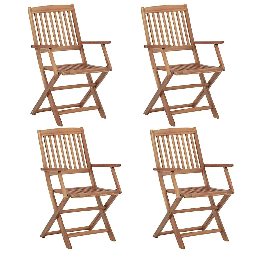 Folding Garden Chairs Set of 4 for Outdoor Use Solid Acacia Wood with Cushions Beige