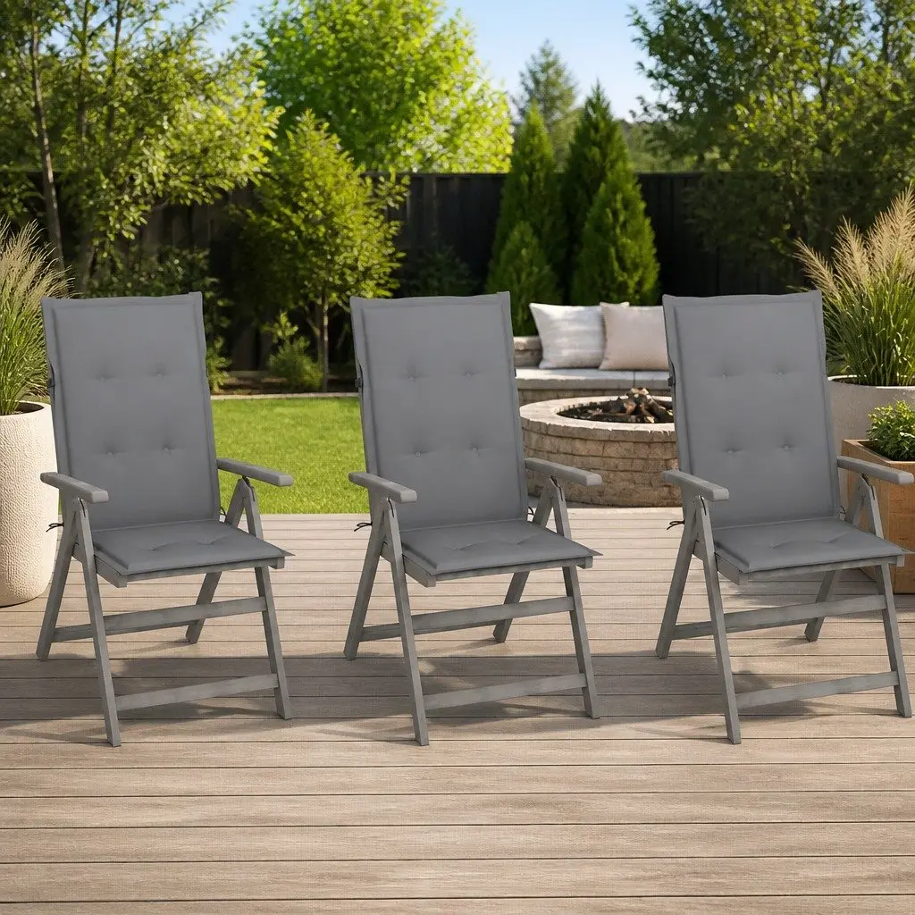 Outdoor Reclining Chairs Set 3 Piece Garden Patio Armchairs with Cushions
