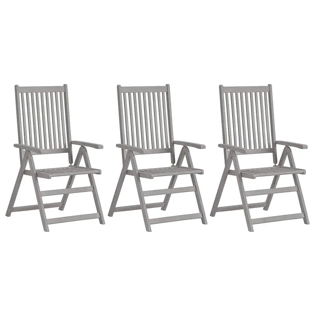 Outdoor Reclining Chairs Set 3 Piece Garden Patio Armchairs with Grey Cushions