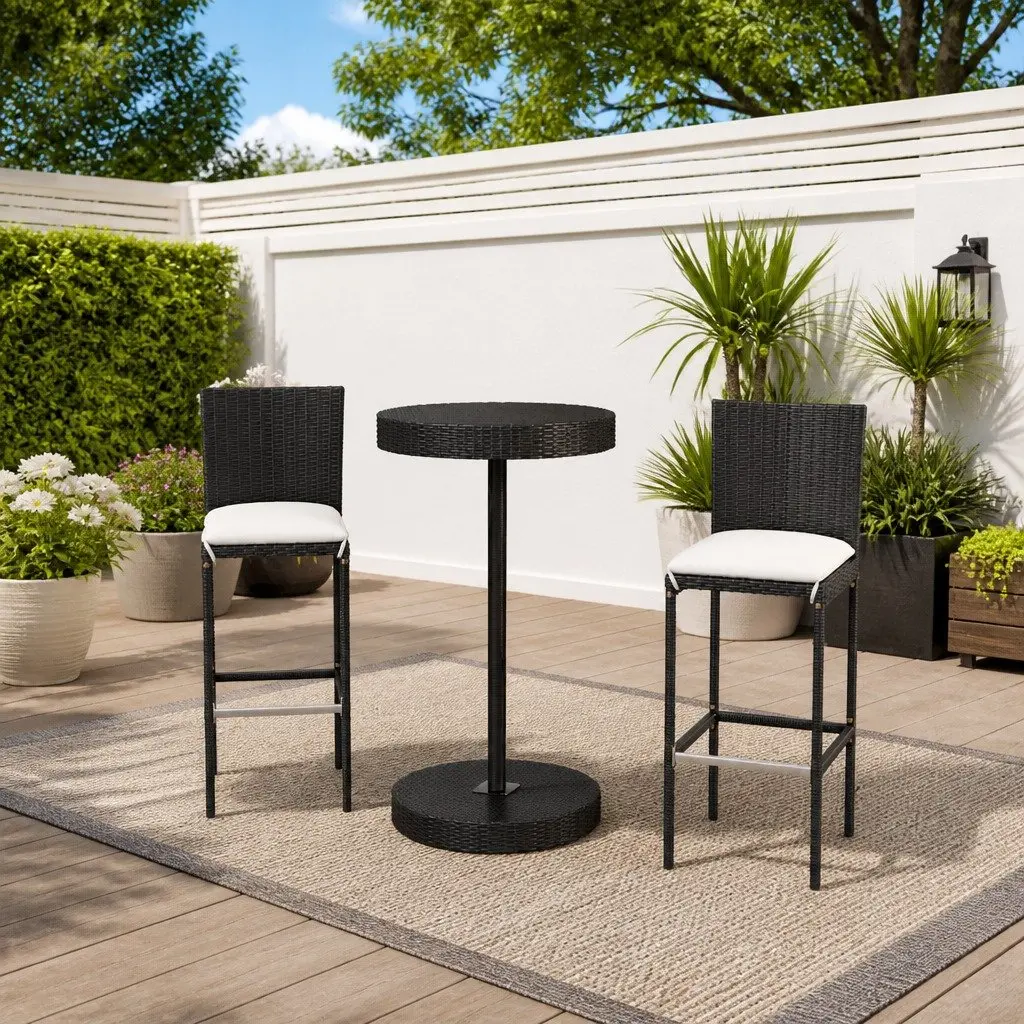 3 Piece Garden Bar Set Outdoor Patio Black