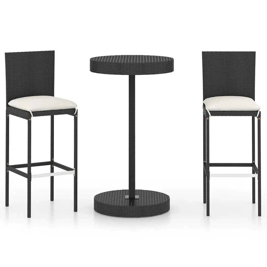3 Piece Garden Bar Set Outdoor Patio Black