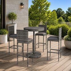 Garden Bar Set with Steel Frame and Rattan Stools, Grey