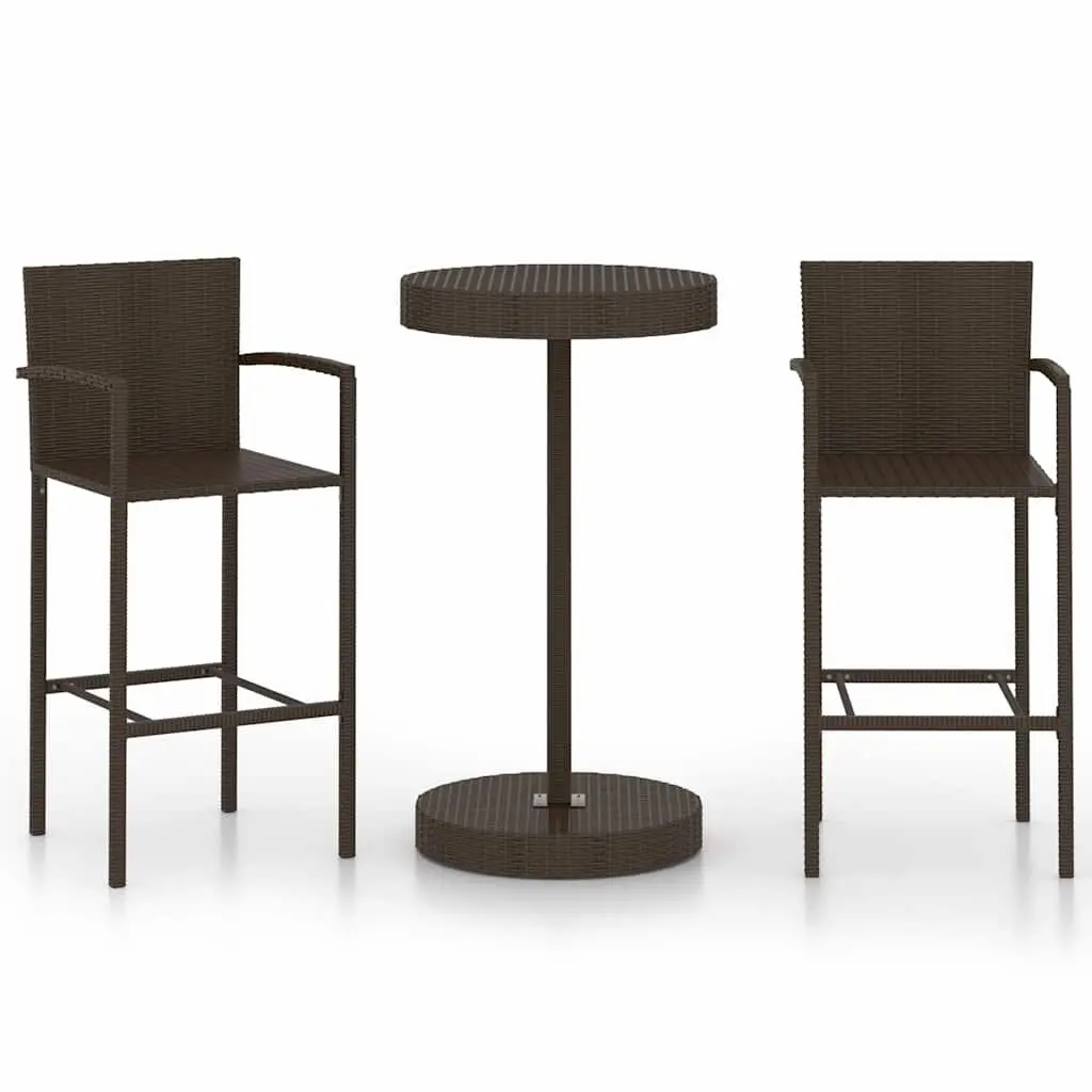 3 Piece Garden Bar Set Poly Rattan Outdoor Bar Table Stools Patio Furniture