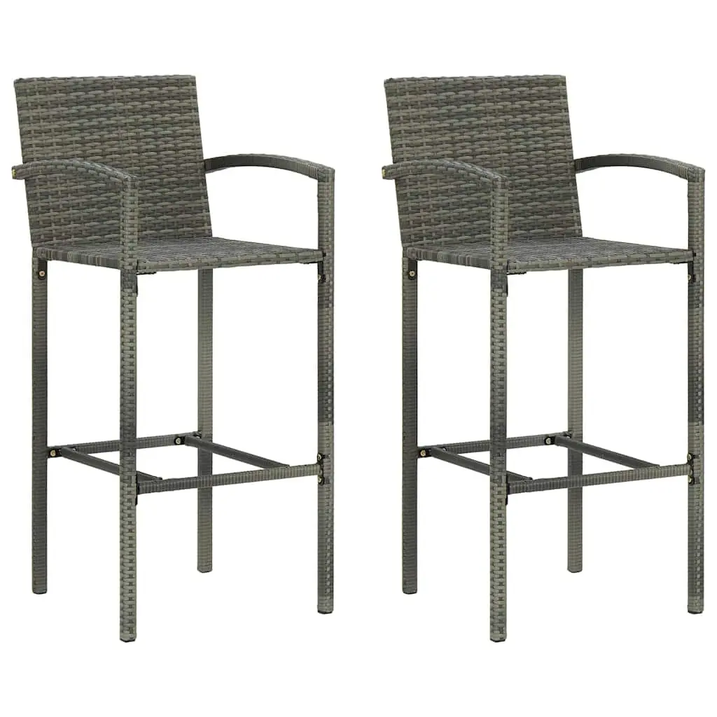 3 Piece Garden Bar Set Outdoor Use Grey Poly Rattan Bar Table Stools