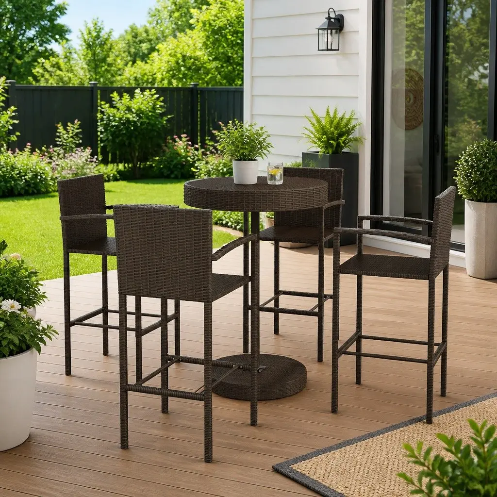 5-Piece Brown Garden Bar Set