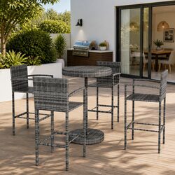 Garden Bar Set 5 Piece Outdoor Furniture Table Stools Grey PE Rattan Patio