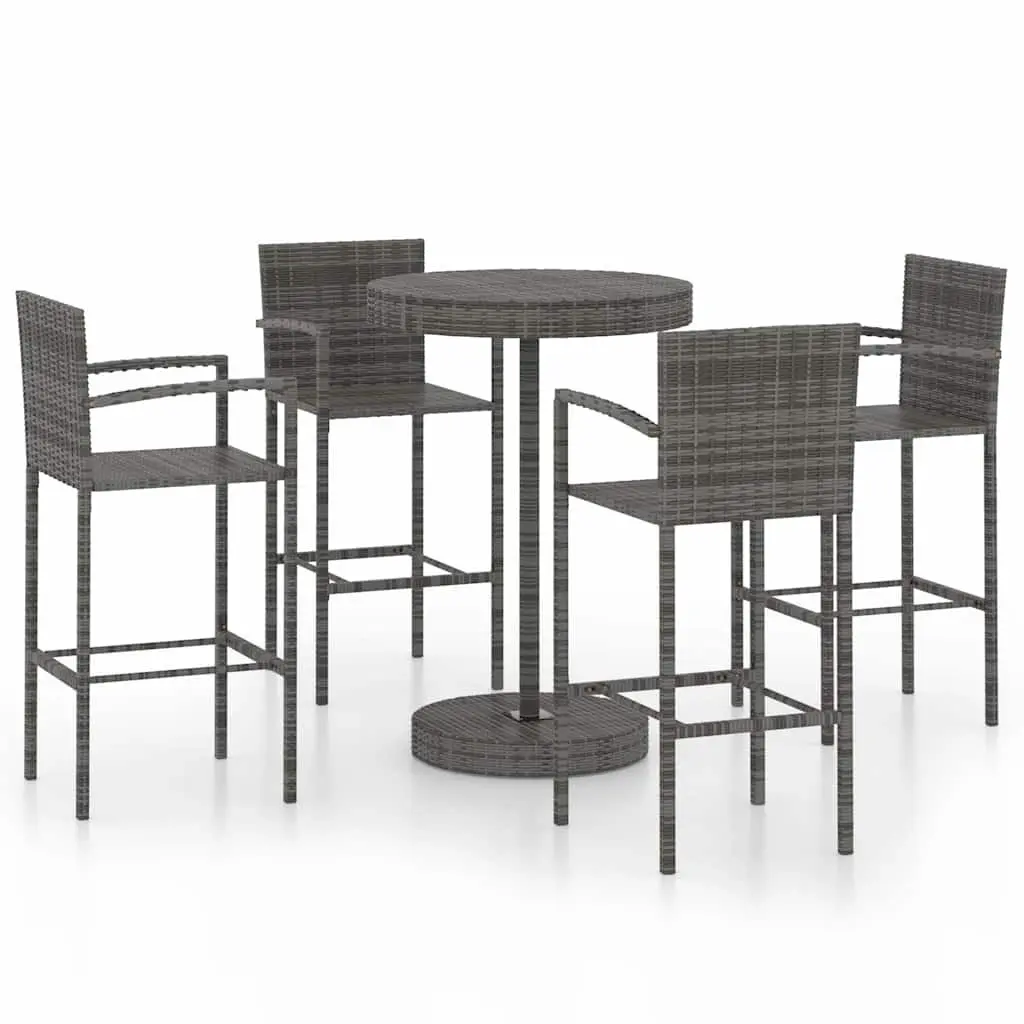 Garden Bar Set Grey Outdoor Poly Rattan Table and Stools for Patio and Backyard