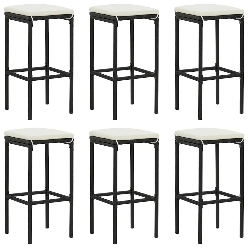 7 Piece Garden Bar Set with Cushions Poly Rattan Outdoor Bar Table Stools Black
