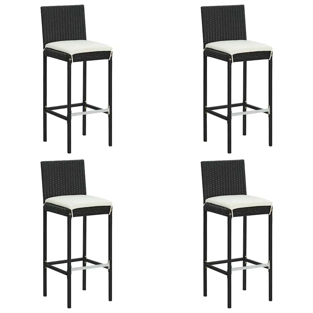 Outdoor Bar Set 5 Piece with Cushions Poly Rattan Garden Bar Table Stools Black
