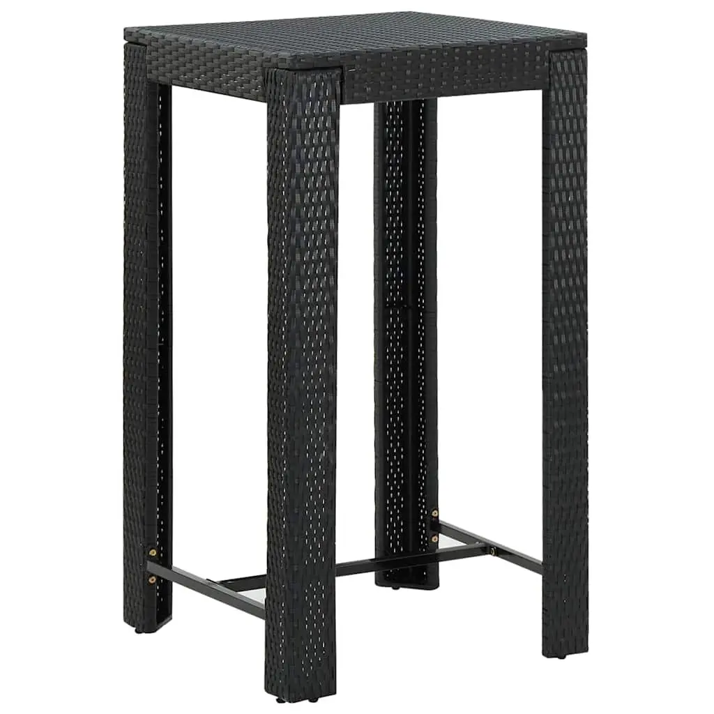 Outdoor Bar Set 5 Piece with Cushions Poly Rattan Garden Bar Table Stools Black