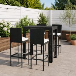 Outdoor Bar Set: 5 Pieces, Black Rattan and Steel Structure