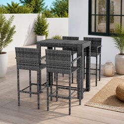 Outdoor Bar Set - 5 Pieces of Grey Poly Rattan Furniture