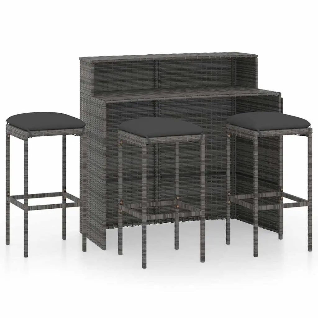 Garden Bar Set Outdoor Patio Furniture 4 Piece Grey Rattan Stools