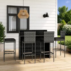 5 Piece Outdoor Garden Bar Set Grey with Cushions Patio Furniture Rattan