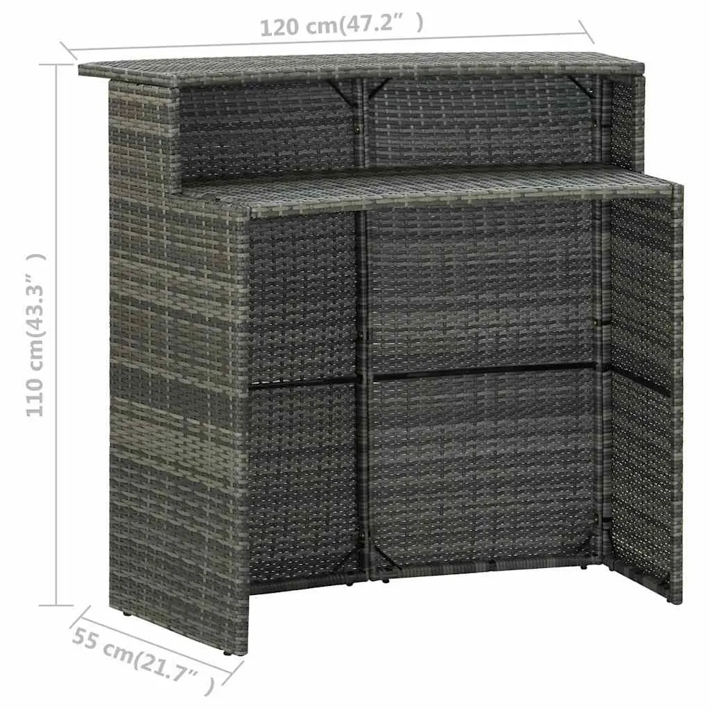 5 Piece Outdoor Garden Bar Set Grey with Cushions Patio Furniture Rattan