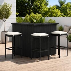 Garden Bar Set 4 Piece Outdoor Furniture Poly Rattan Patio Dining with Cushions