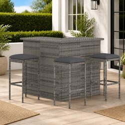 4-Piece Garden Bar Set: Grey Poly Rattan & Steel Frame